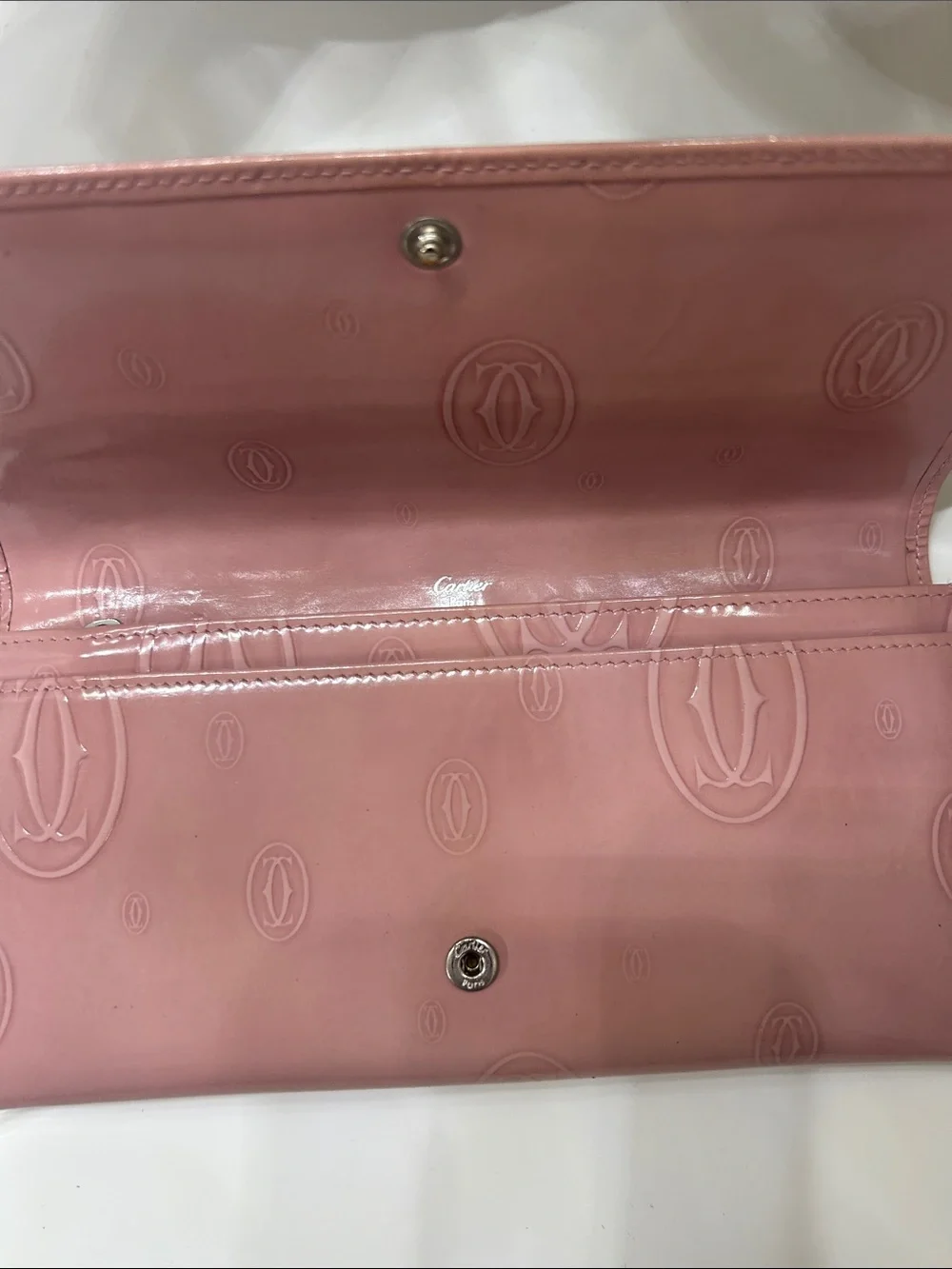 Cartier Pink Patent Birthday Embossed Logo Clutch wallet limited edition